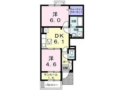 プラシード I(2DK/1階)の間取り写真