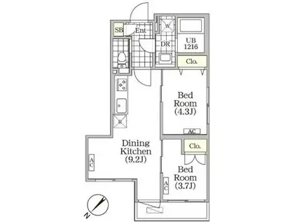 BRICK RESIDENCE 目黒本町ブリックレジデンスメグロホン(2LDK/4階)の間取り写真
