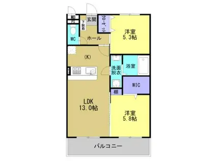 ソルーナ松橋(2LDK/1階)の間取り写真