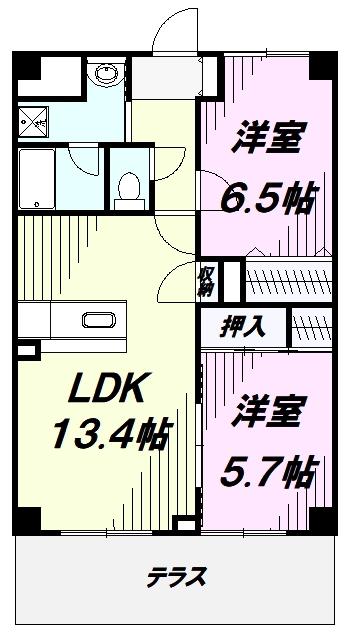 グリーンライズ南台(2LDK/1階)の間取り写真