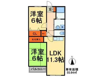 サンモールフジ(2LDK/1階)の間取り写真