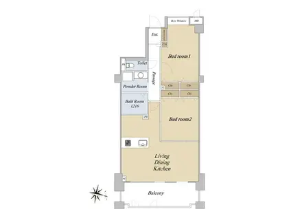 モントーレ大濠ガーデン(2LDK/2階)の間取り写真