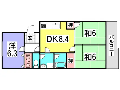 第2ベルハウス(3DK/2階)の間取り写真