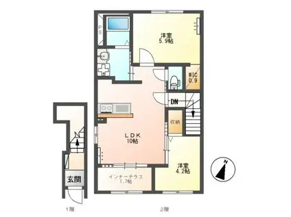 シェルルスターテラス上戸祭(2LDK/2階)の間取り写真