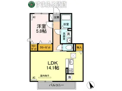 ヴィズダム(1LDK/1階)の間取り写真