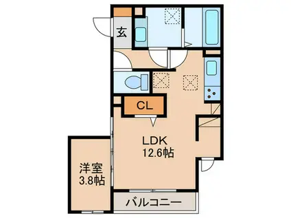 ドリーム庄内通(1LDK/1階)の間取り写真
