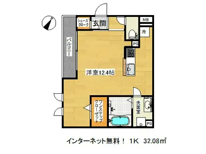 アクア上筒井(ワンルーム/1階)の間取り写真