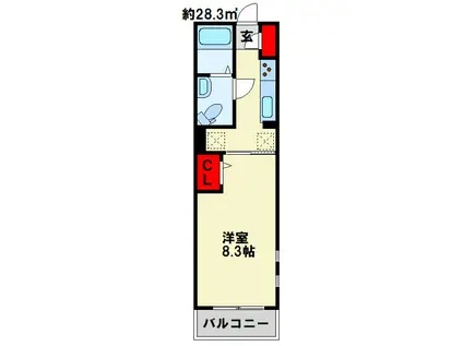 シャトーレーヴI(1K/2階)の間取り写真