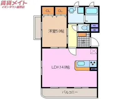 エムズ リジエイル(1LDK/1階)の間取り写真