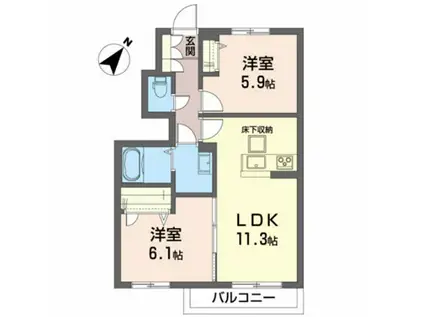 カーサ トリアネイB(2LDK/1階)の間取り写真