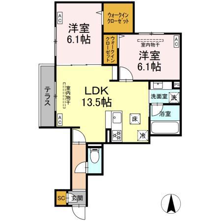 ブリューエン河原口(2LDK/1階)の間取り写真