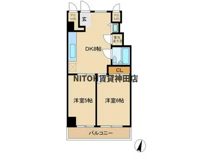 パレドール日本橋(2DK/8階)の間取り写真