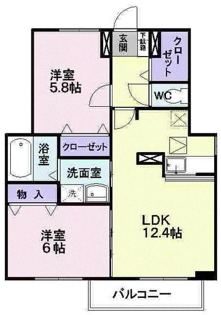 さくらヶ丘C棟(2LDK/1階)の間取り写真