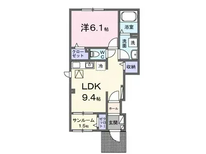 サウス プリムローズII(1LDK/1階)の間取り写真