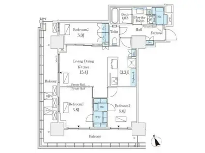ロイヤルパークス品川(3LDK/25階)の間取り写真