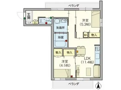 URBAN CLAIRE元住吉(2LDK/4階)の間取り写真