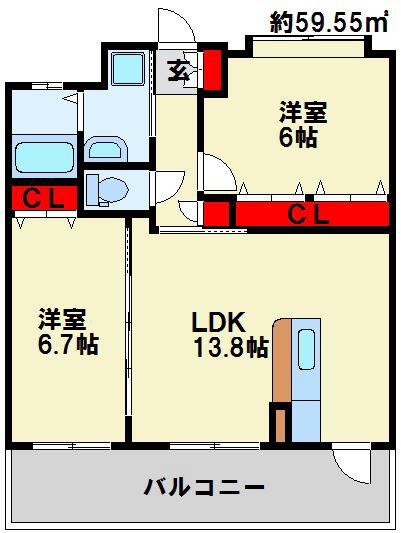 フェルト127(2LDK/6階)の間取り写真