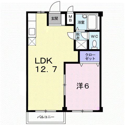 エルディム木太I(1LDK/2階)の間取り写真