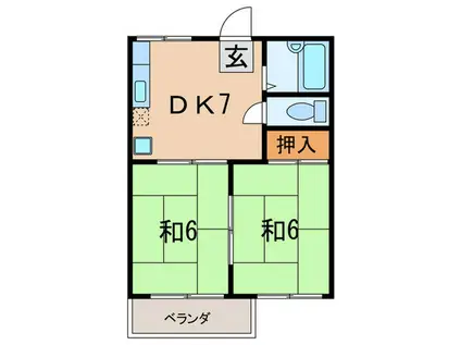 パールハイツ夙川(2DK/2階)の間取り写真