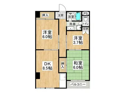 第三岩井ハイツ(3DK/3階)の間取り写真