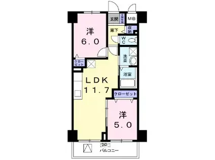 菊水レジデンス綱島I(2LDK/6階)の間取り写真