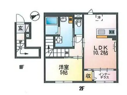 エスポワールIII(1LDK/2階)の間取り写真