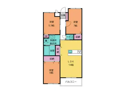 レアールM大川A(3LDK/1階)の間取り写真