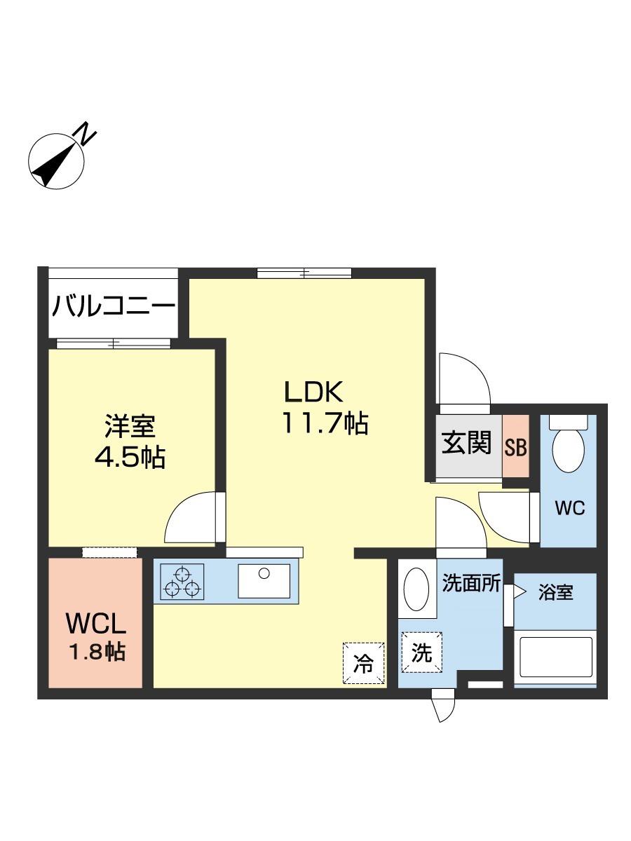 ボヌール茨島(1LDK/2階)の間取り写真