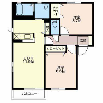 カーサラフィネA(2LDK/2階)の間取り写真