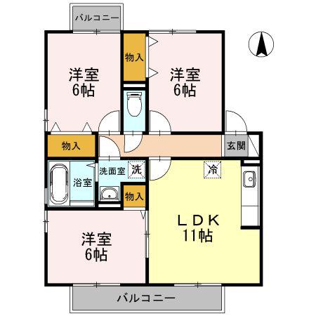 ウィルモアB(3LDK/2階)の間取り写真