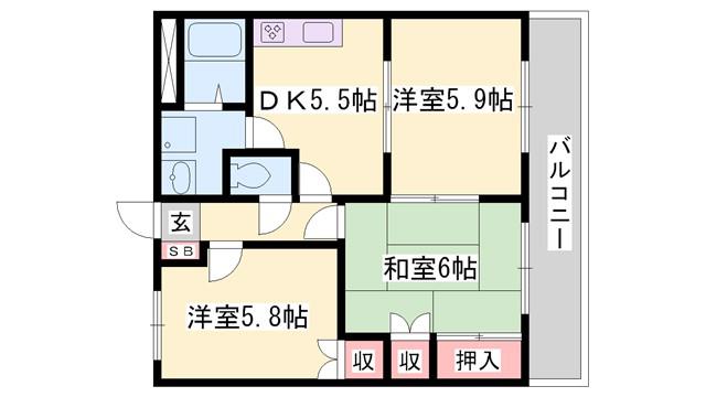 リブヒルズ(3K/2階)の間取り写真