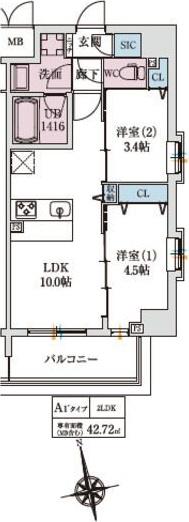 スプランディッドIX(2LDK/6階)の間取り写真