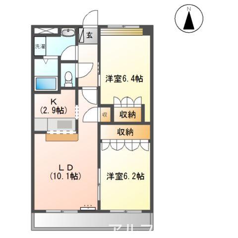 レヴィインリバー(2LDK/2階)の間取り写真