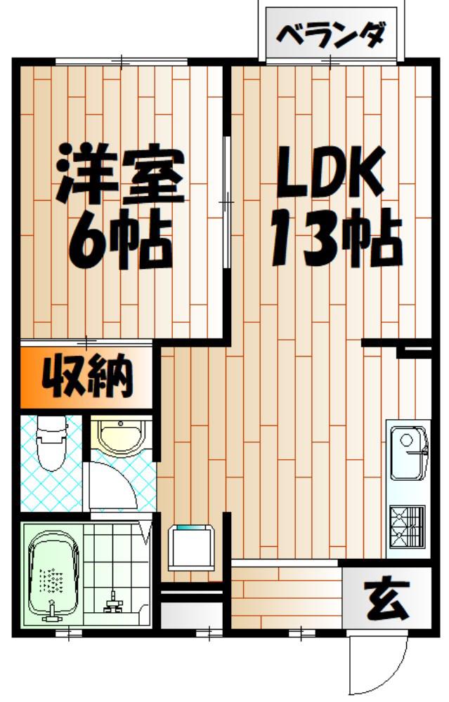 リヴァー下到津(1LDK/2階)の間取り写真