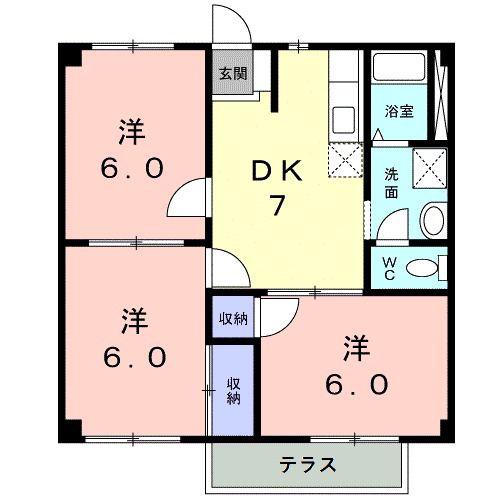 ニューシティノナカII(3DK/1階)の間取り写真