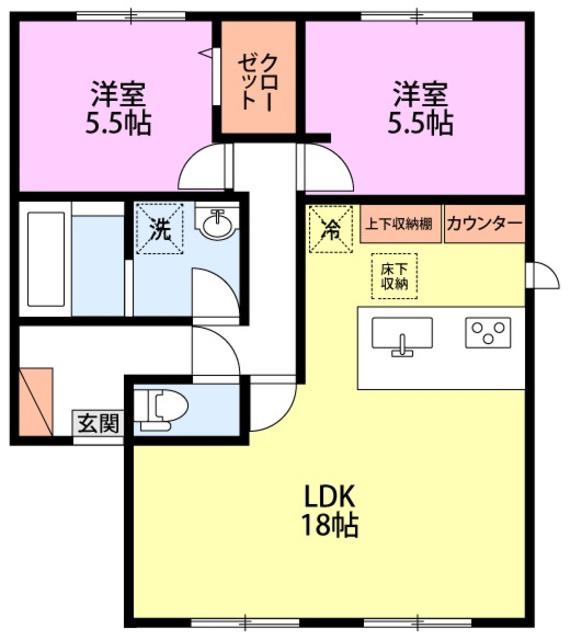 フォレストヒルズ C棟(2LDK/1階)の間取り写真