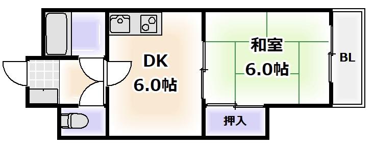 エレガントハイツ(1DK/2階)の間取り写真