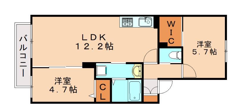 ラフィーネメゾン上久原 A(2LDK/2階)の間取り写真