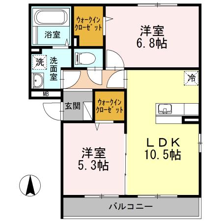 ベルシャイン厚木II(2LDK/2階)の間取り写真