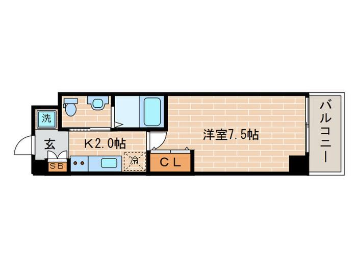 アクアプレイス京都洛南III(1K/3階)の間取り写真