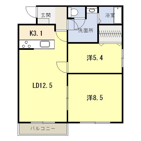 みずほ町ハイツ(2LDK/2階)の間取り写真