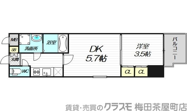 ビガーポリス416天満四丁目II(1DK/9階)の間取り写真