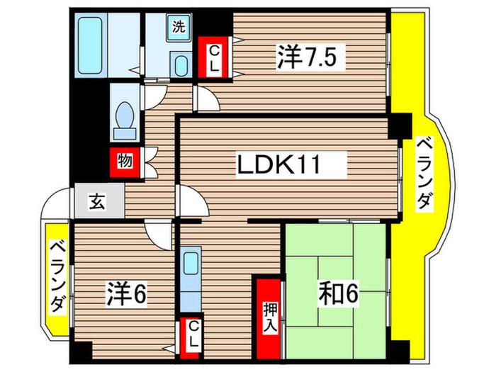 グランフィルドちくさ(3LDK/8階)の間取り写真