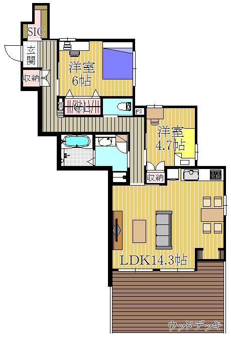 LALABREZZA芦屋翠ヶ丘(2LDK/1階)の間取り写真