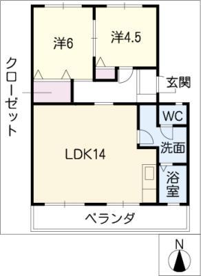 コーポ牟都志(2LDK/1階)の間取り写真