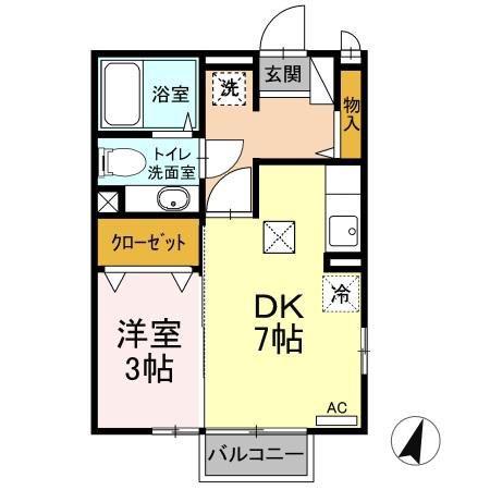 フィーノA・B棟(1DK/1階)の間取り写真
