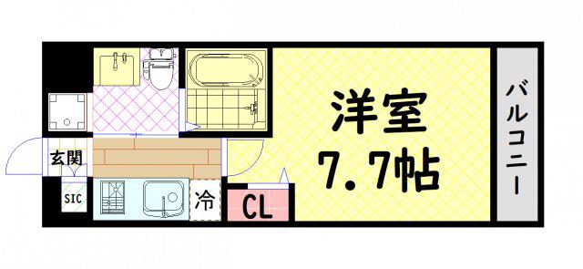 リヴィアス難波ソール(1K/2階)の間取り写真