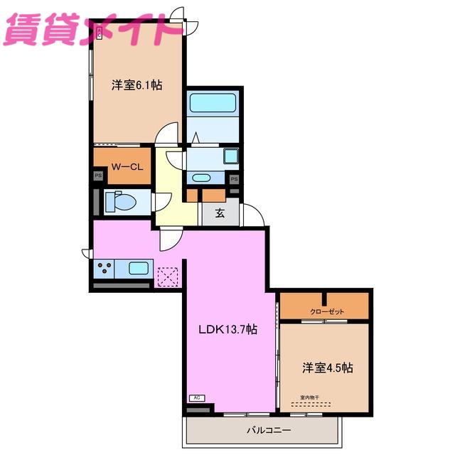 D-CHAMBRE元新町(2LDK/2階)の間取り写真