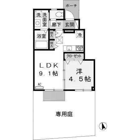 ラフィーネ林III(1LDK/1階)の間取り写真