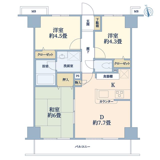 リラシティ藤沢(3DK/8階)の間取り写真